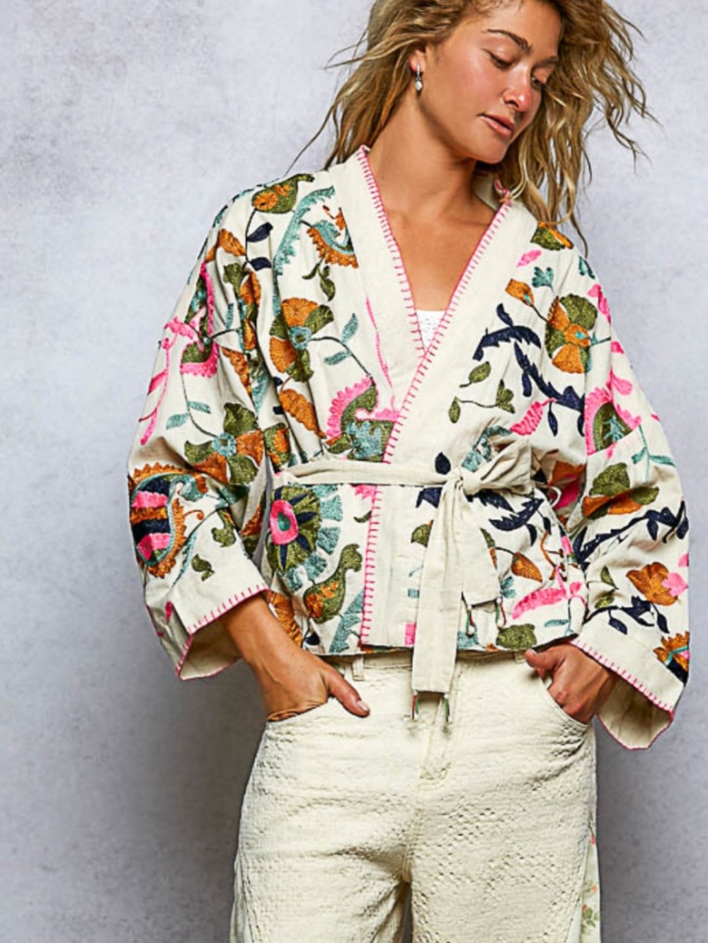 POL Multicolor Floral Embroidered Open Front Cardigan - Picture 3 of 10